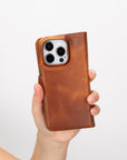 iphone 15 pro florence leather wallet phone case antique brown 09