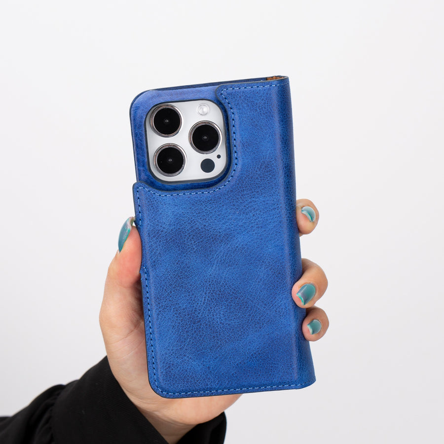 iphone 15 pro florence leather wallet phone case blue 09