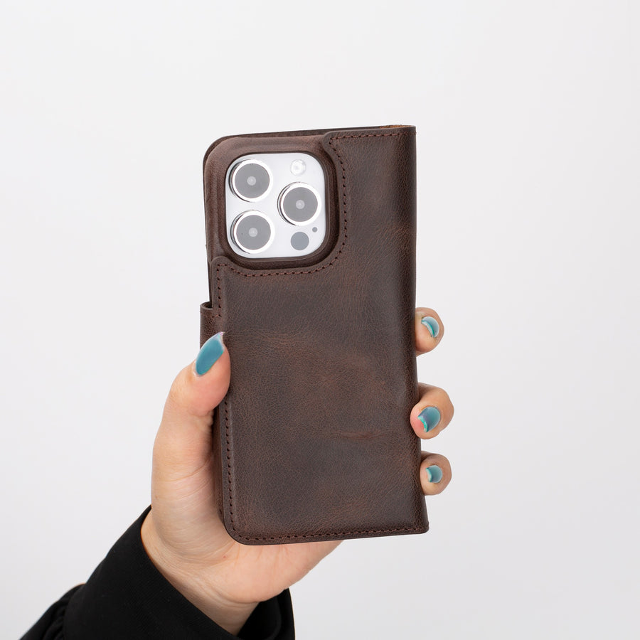 iphone 15 pro florence leather wallet phone case coffee brown 09