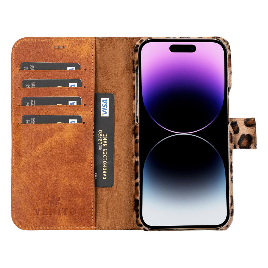iphone 15 pro florence leather wallet phone case furry leopard 07