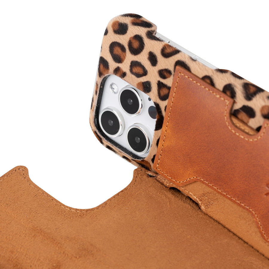 iphone 15 pro florence leather wallet phone case furry leopard 08
