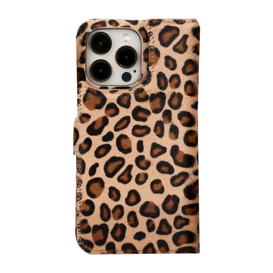 iphone 15 pro max florence leather wallet phone case furry leopard 01