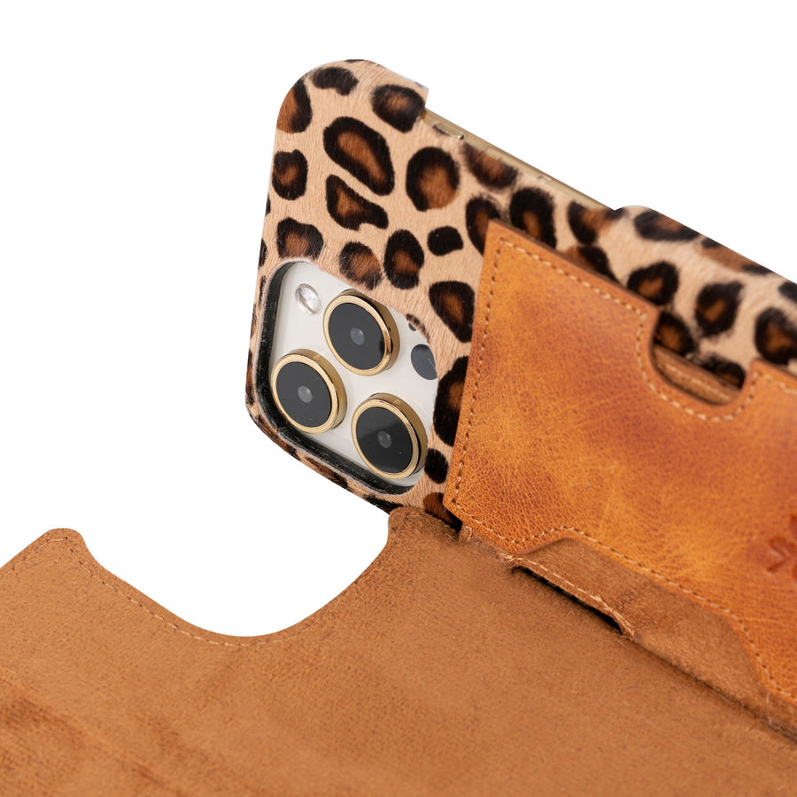 iphone 15 pro max florence leather wallet phone case furry leopard 08
