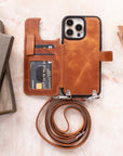 iphone 15 pro max fermo leather crossbody wallet case antique brown 08