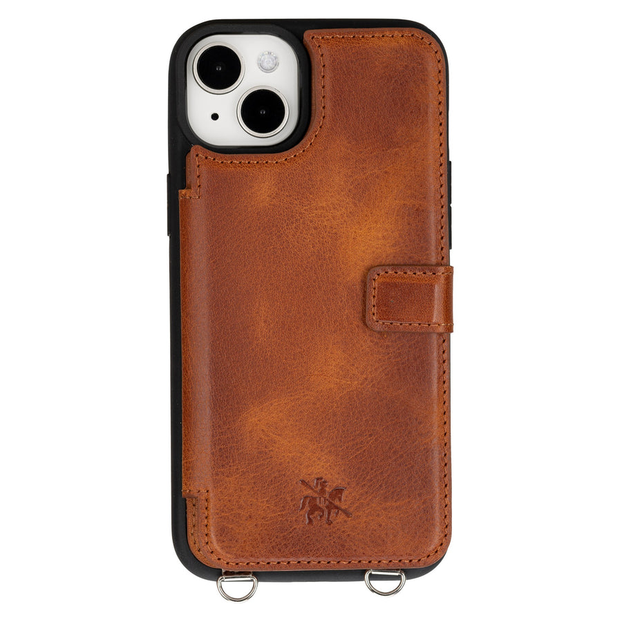 iphone 15 plus fermo leather crossbody wallet case antique brown 00