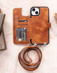 iphone 15 plus fermo leather crossbody wallet case antique brown 07