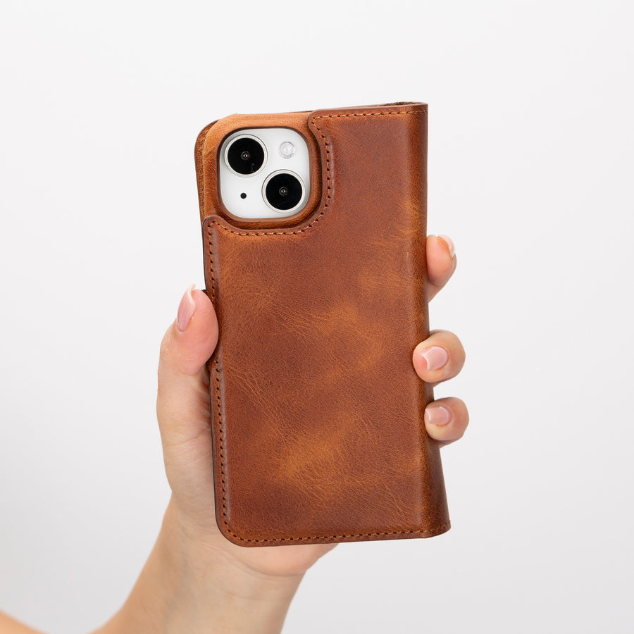 iphone 15 florence leather wallet phone case antique brown 09