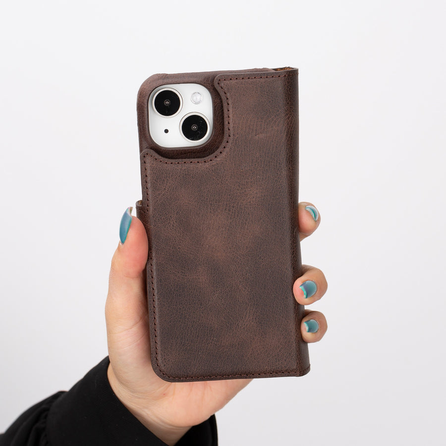 iphone 15 florence leather wallet phone case coffee brown 09