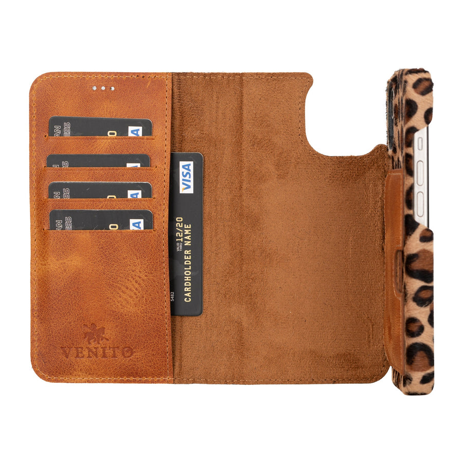 iphone 15 florence leather wallet phone case furry leopard 02