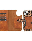 iphone 15 florence leather wallet phone case furry leopard 03
