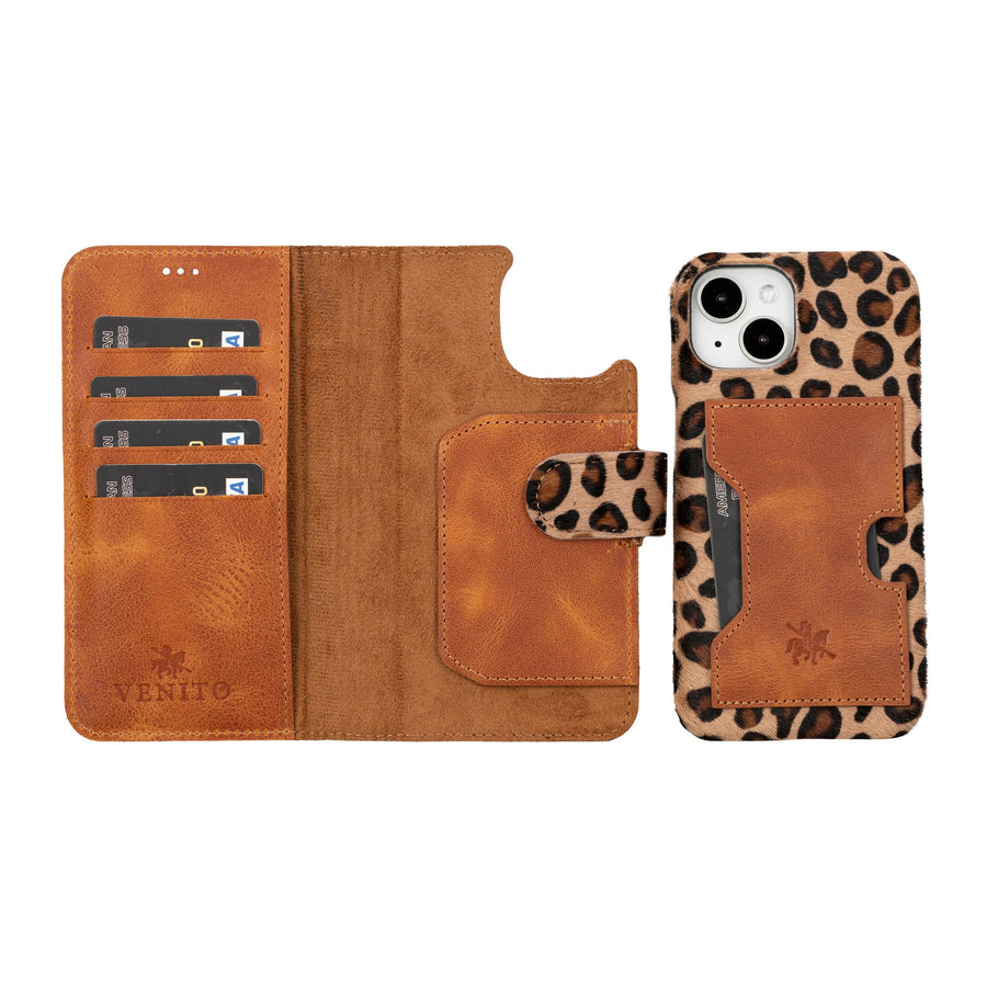 iphone 15 florence leather wallet phone case furry leopard 03