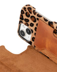 iphone 15 florence leather wallet phone case furry leopard 08