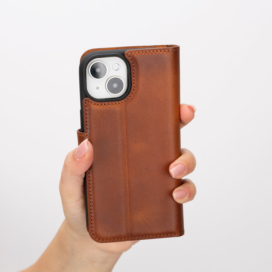 iphone 15 ravenna leather wallet phone case antique brown 08
