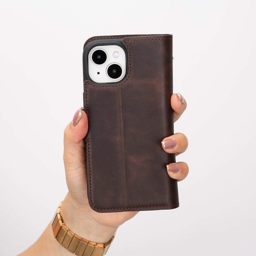 iphone 15 ravenna leather wallet phone case coffee brown 07