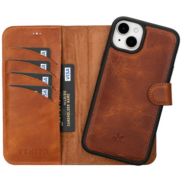 iphone 15 plus ravenna leather wallet phone case antique brown 04