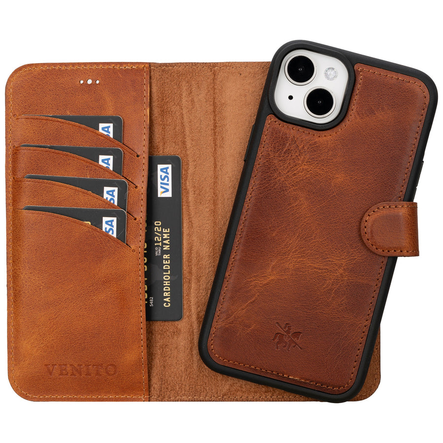 iphone 15 plus ravenna leather wallet phone case antique brown 04