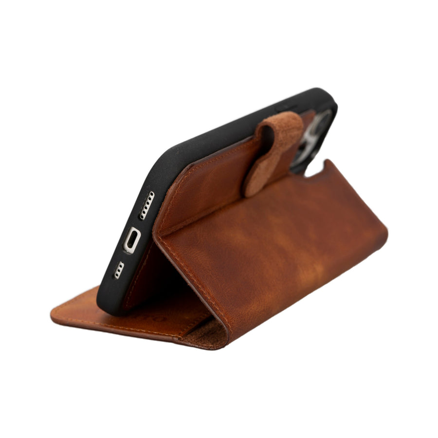 iphone 15 plus ravenna leather wallet phone case antique brown 07