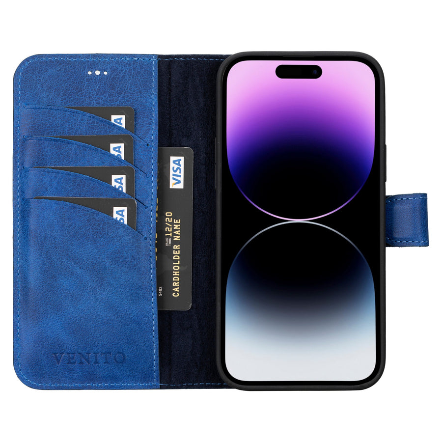 iphone 15 plus ravenna leather wallet phone case blue 03