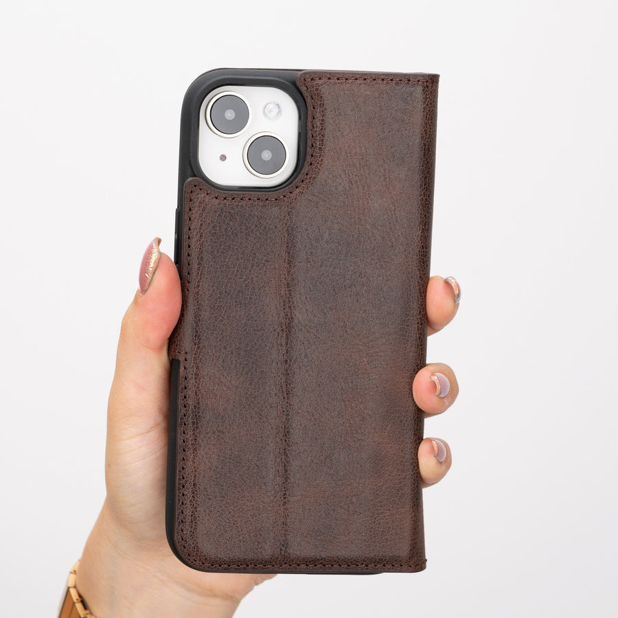 iphone 15 plus ravenna leather wallet phone case coffee brown 07