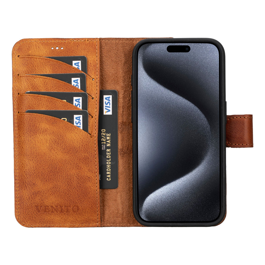 iphone 15 pro ravenna leather wallet phone case antique brown 03