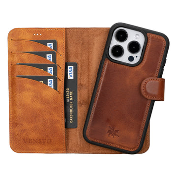 iphone 15 pro ravenna leather wallet phone case antique brown 04