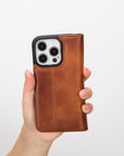 iphone 15 pro ravenna leather wallet phone case antique brown 08