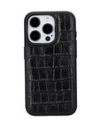 iphone 15 pro lucca leather phone case black crocodile 01