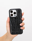 iphone 15 pro lucca leather phone case black crocodile 06