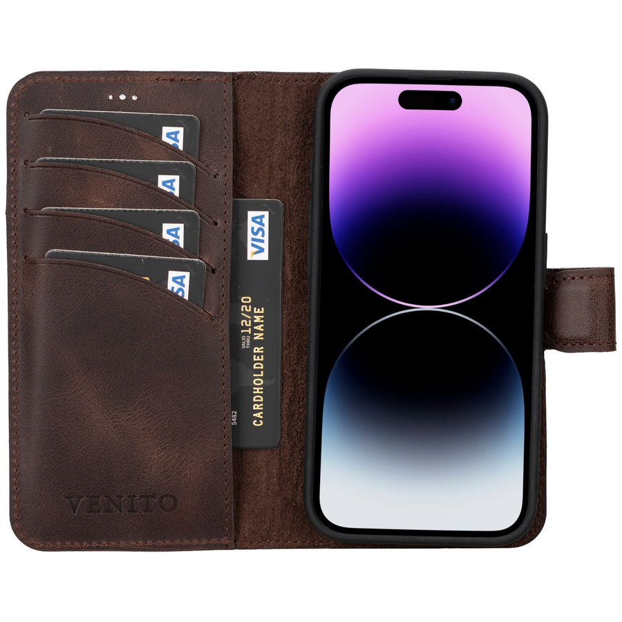 iphone 15 pro ravenna leather wallet phone case coffee brown 03