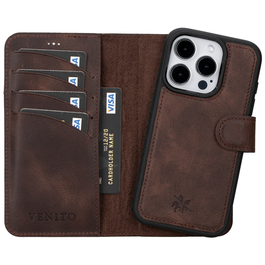 iphone 15 pro ravenna leather wallet phone case coffee brown 04