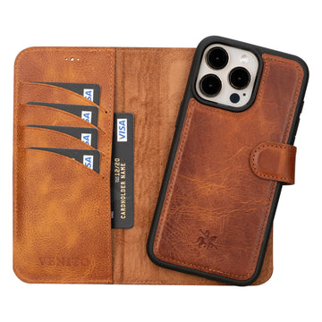 iphone 15 pro max ravenna leather wallet phone case antique brown 04