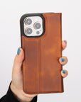 iphone 15 pro max ravenna leather wallet phone case antique brown 08