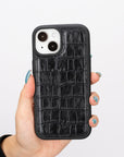 iphone 15 lucca leather phone case black crocodile 06