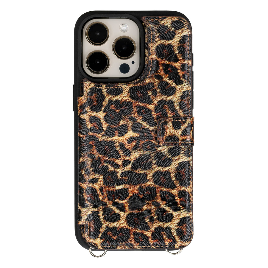 iphone 15 pro max fermo leather crossbody wallet case leopard pattern 02