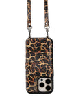 iphone 15 pro max fermo leather crossbody wallet case leopard pattern 05