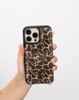 iphone 15 pro max fermo leather crossbody wallet case leopard pattern 07