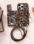iphone 15 pro max fermo leather crossbody wallet case leopard pattern 08