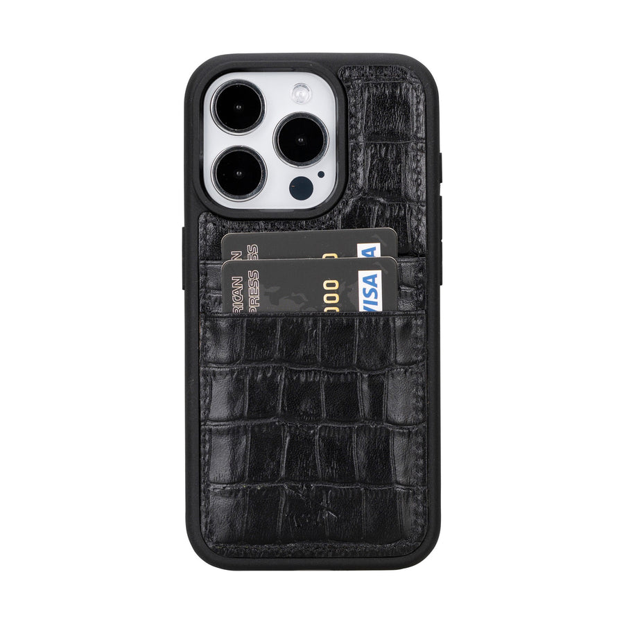 iphone 15 pro capri leather phone case black crocodile 03