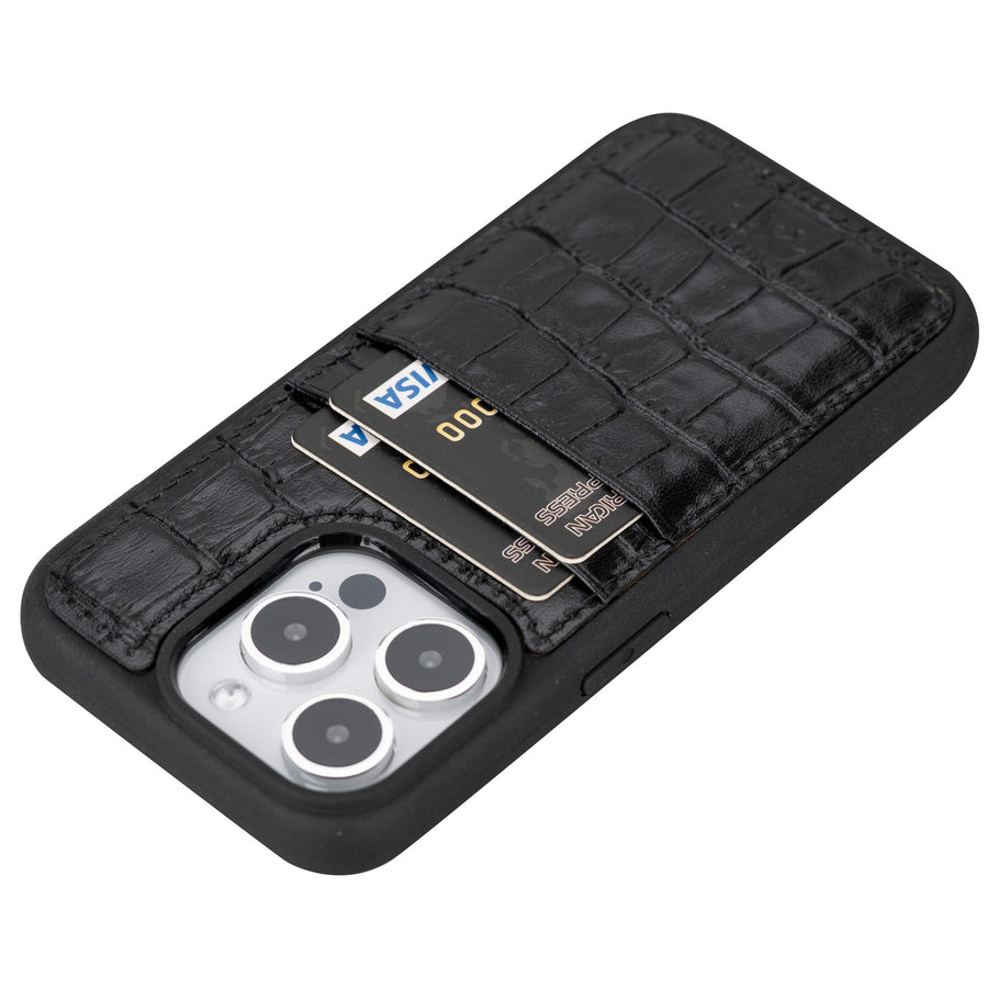 iphone 15 pro capri leather phone case black crocodile 06