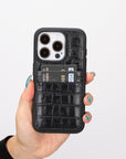 iphone 15 pro capri leather phone case black crocodile 07