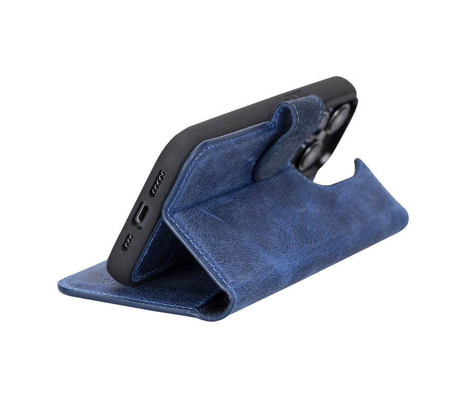 iphone 15 pro ravenna leather wallet phone case blue 