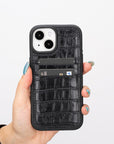 iphone 15 capri leather phone case black crocodile 05