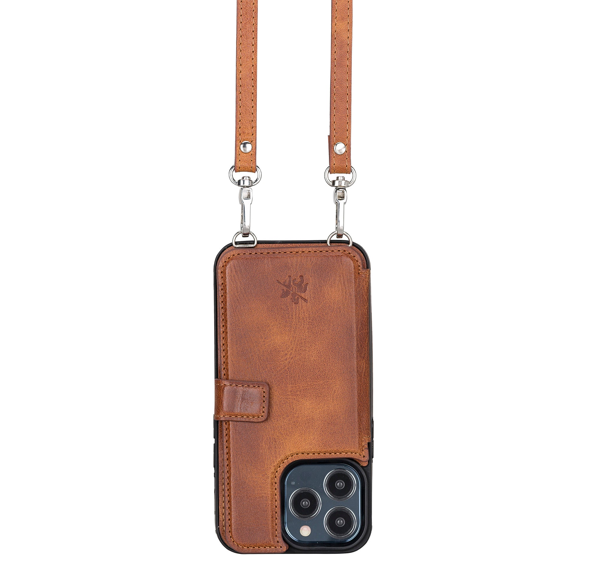 Fermo Leather Crossbody Wallet Phone Case for iPhone 14 Pro Max Antique Brown