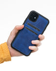 Luxury Blue Leather iPhone 11 Back Cover Case with Card Holder - Venito – 2
