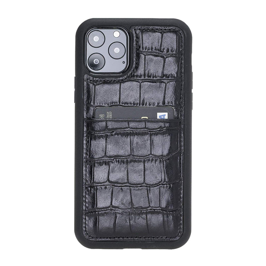 Luxury Black Crocodile Leather iPhone 11 Pro Back Cover Case with Card Holder - Venito – 1
