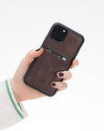 Luxury Dark Brown Leather iPhone 11 Pro Back Cover Case with Card Holder - Venito – 2