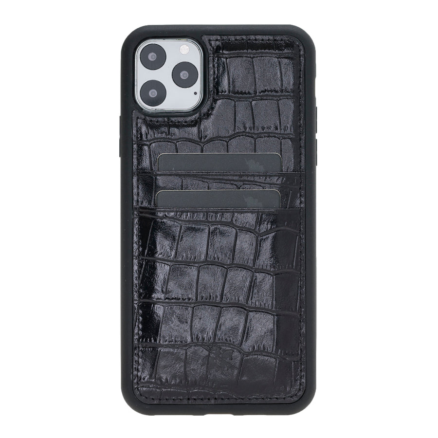 Luxury Black Crocodile Leather iPhone 11 Pro Max Back Cover Case with Card Holder - Venito – 1