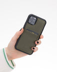 Luxury Midnight Green Leather iPhone 11 Pro Back Cover Case with Card Holder - Venito – 2