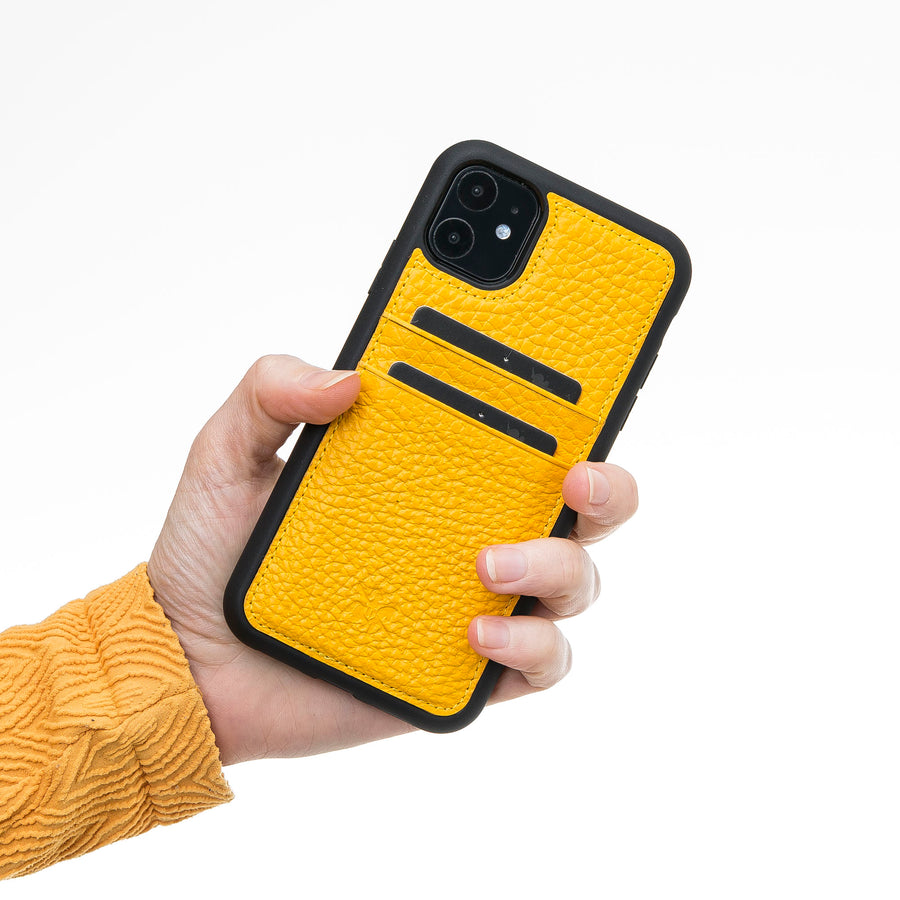 Luxury Yellow Leather iPhone 11 Back Cover Case with Card Holder - Venito – 2