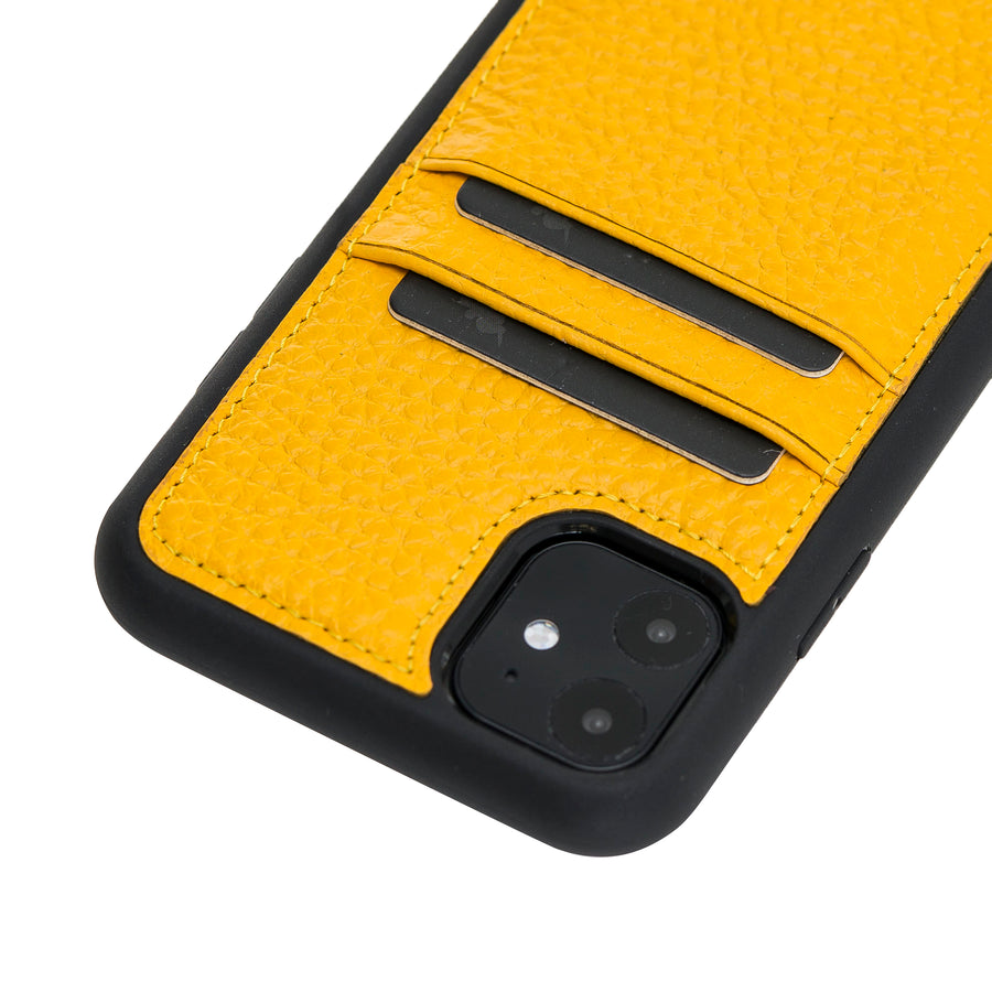Luxury Yellow Leather iPhone 11 Back Cover Case with Card Holder - Venito – 3